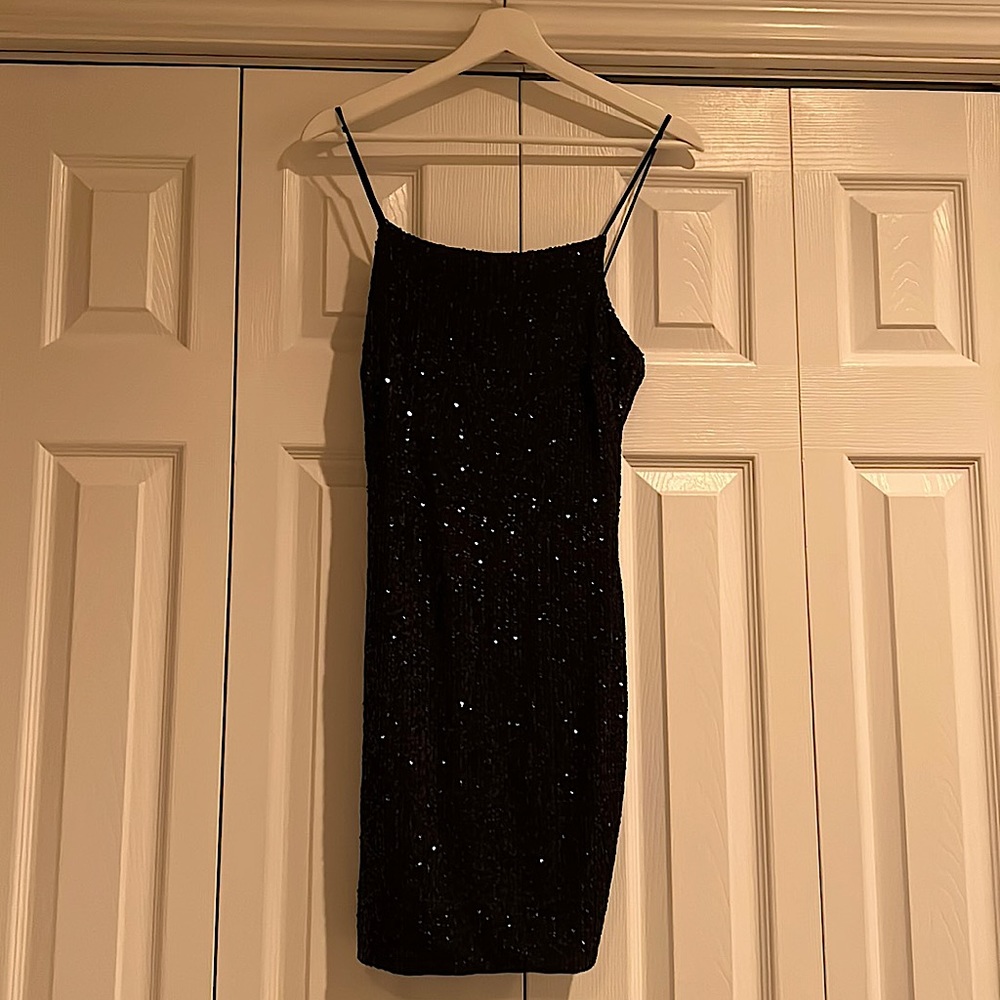 Jacaranda Sparkle Black Mini Dress / S Size